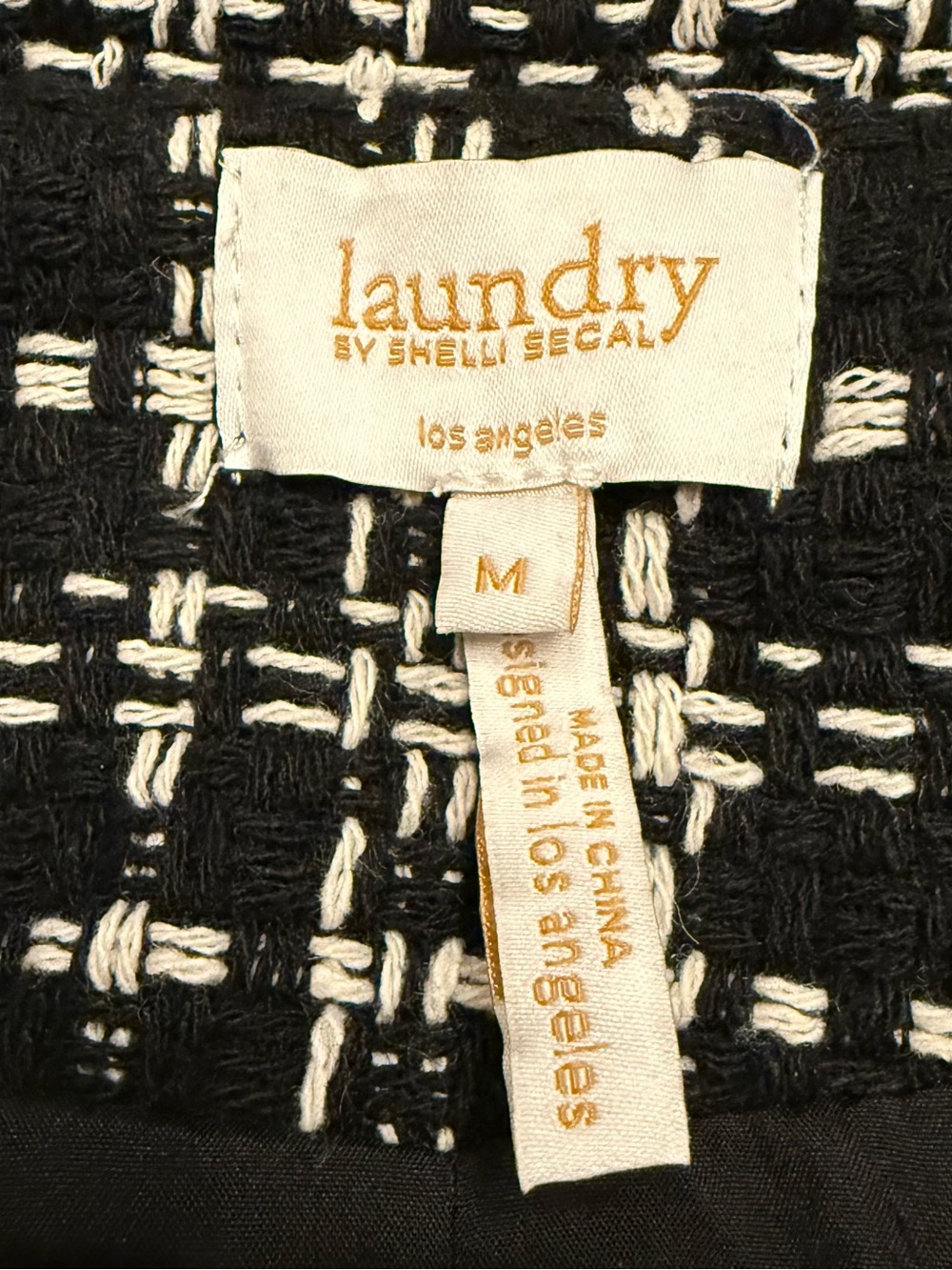 Laundry Shelli Segal Black White Plaid Tweed Blazer Jacket Blanket Stitch Med - Picture 5 of 11